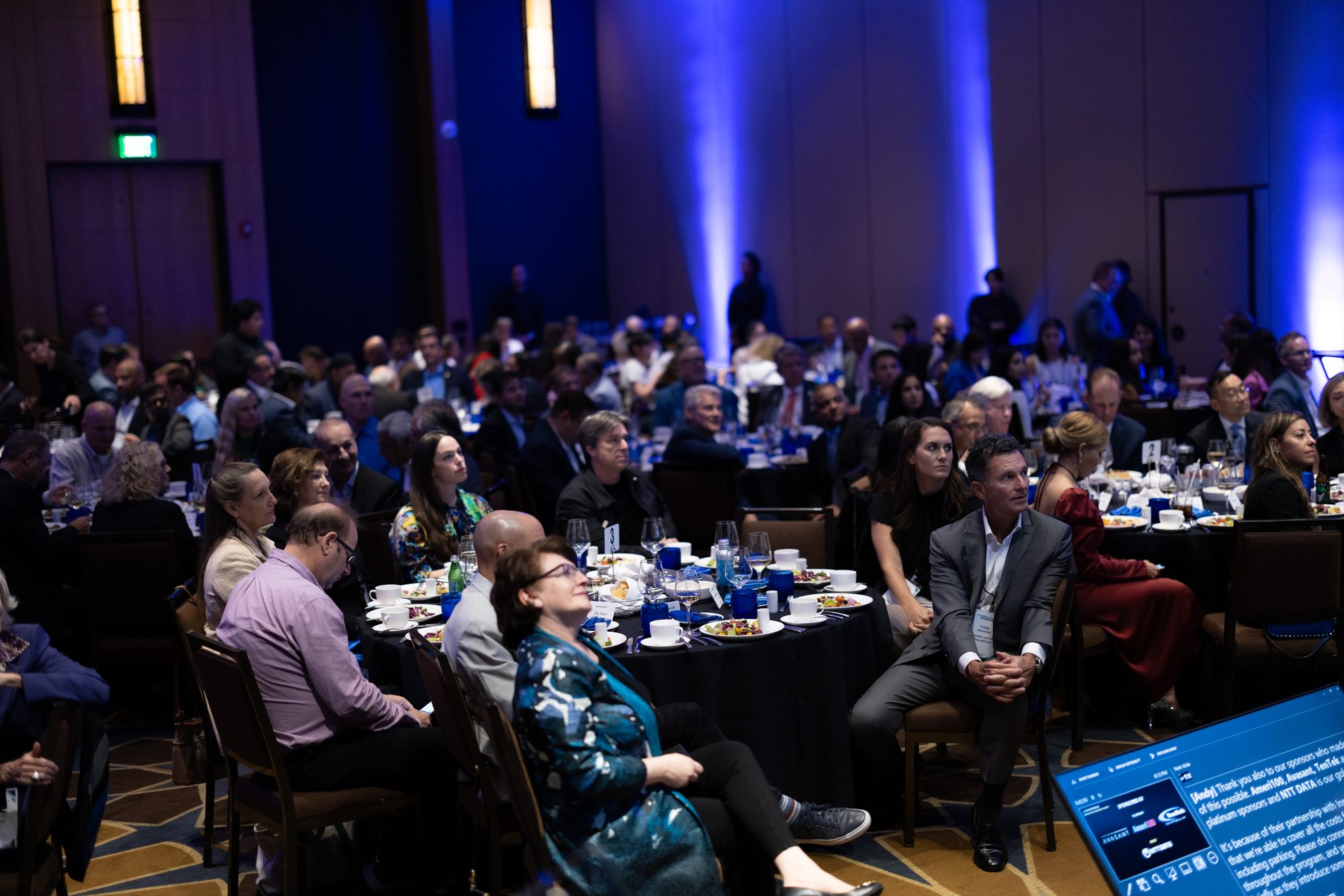 A full ballroom of guests at round tables during the Innovate@UCLA awards dinner